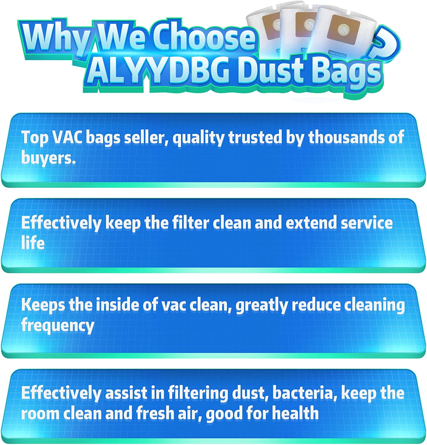 ALYYDBG For Shop Vac Bags 3 Gallon, Type C - 90669 9066900 9066933 Vacuum Cleaner Disposable Collection Filter Bags