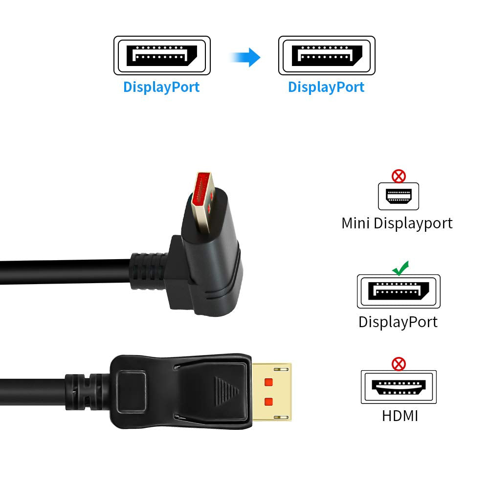 ALYYDBG Right Angle Displayport 1.4 Cable, Male to Male Corner DP 1.4 Cable Support 8K/60Hz, 4K@144Hz for DP Interface. 6FT/1.8M