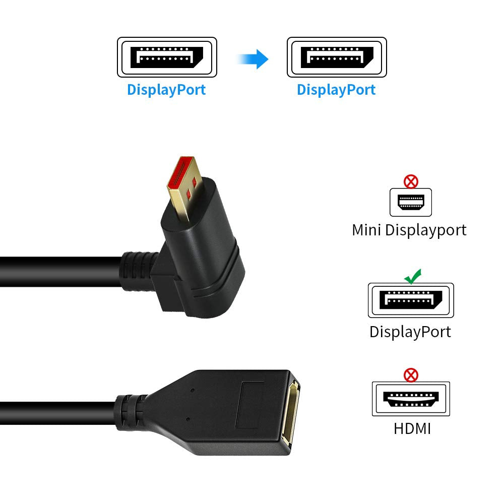ALYYDBG Right Angle Displayport 1.4 Cable, Male to Male Corner DP 1.4 Cable Support 8K/60Hz, 4K@144Hz for DP Interface. 6FT/1.8M