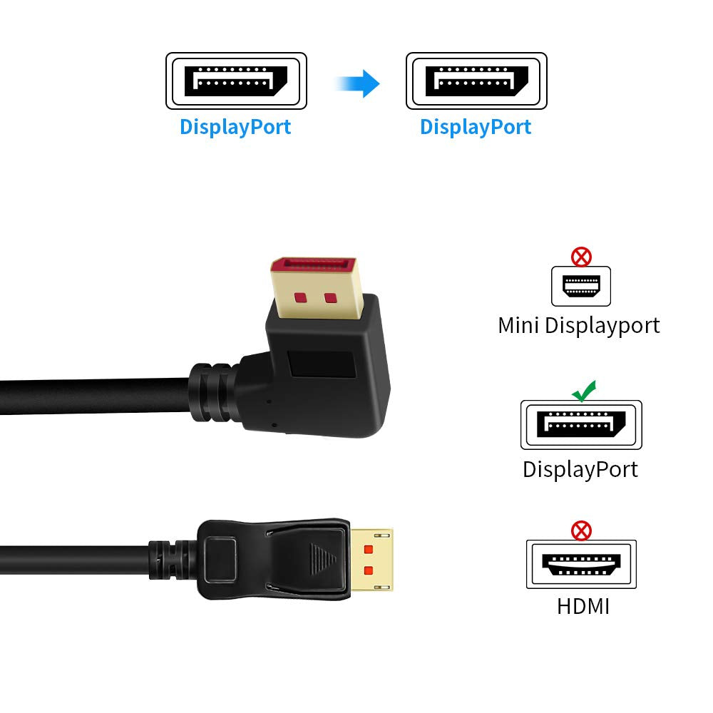 ALYYDBG Right Angle Displayport 1.4 Cable, Male to Male Corner DP 1.4 Cable Support 8K/60Hz, 4K@144Hz for DP Interface. 6FT/1.8M