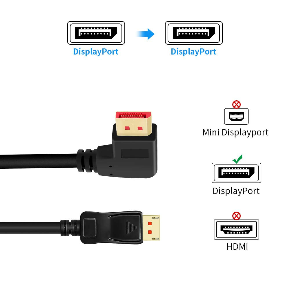 ALYYDBG Right Angle Displayport 1.4 Cable, Male to Male Corner DP 1.4 Cable Support 8K/60Hz, 4K@144Hz for DP Interface. 6FT/1.8M
