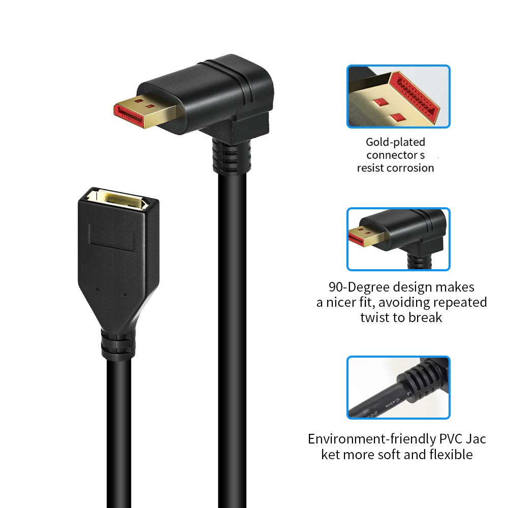 ALYYDBG Right Angle Displayport 1.4 Cable, Male to Male Corner DP 1.4 Cable Support 8K/60Hz, 4K@144Hz for DP Interface. 6FT/1.8M