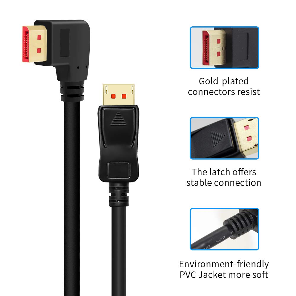 ALYYDBG Right Angle Displayport 1.4 Cable, Male to Male Corner DP 1.4 Cable Support 8K/60Hz, 4K@144Hz for DP Interface. 6FT/1.8M