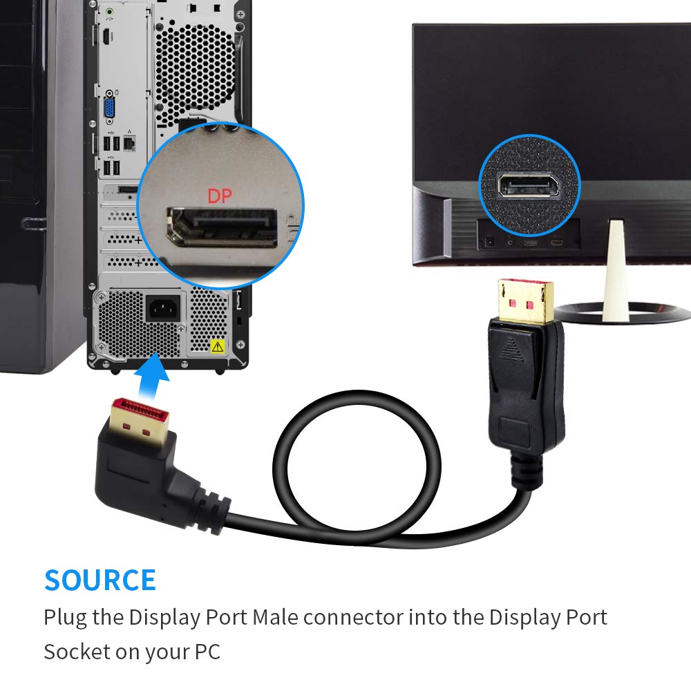 ALYYDBG Right Angle Displayport 1.4 Cable, Male to Male Corner DP 1.4 Cable Support 8K/60Hz, 4K@144Hz for DP Interface. 6FT/1.8M