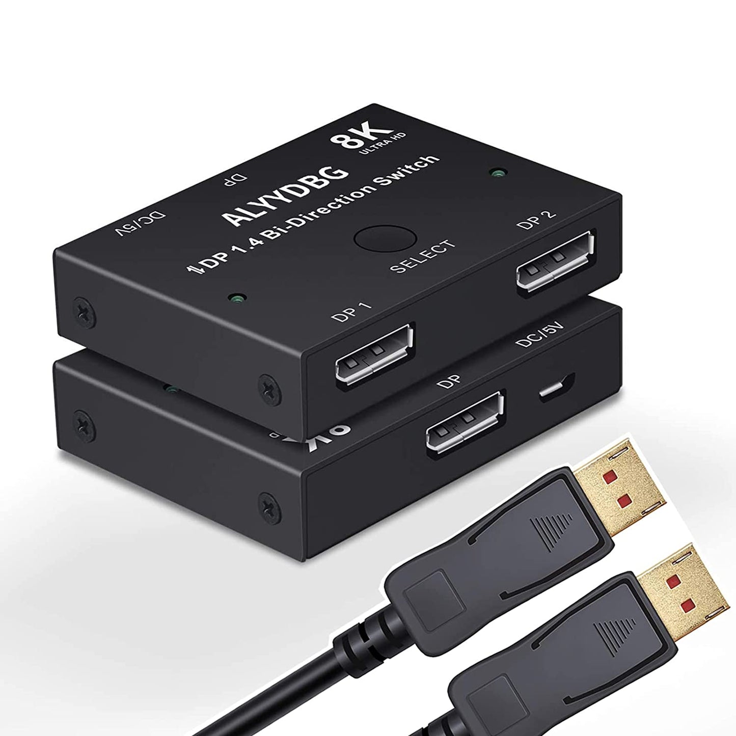 Displayport 1.4 Switch Plus 2 pcs 8K DP 1.4 Cables, ALYYDBG Bi-Directional DP 1.4 Switcher Supports 8K@60hz 4K@120hz 2K@144hz for Dual DP Sources or Displays