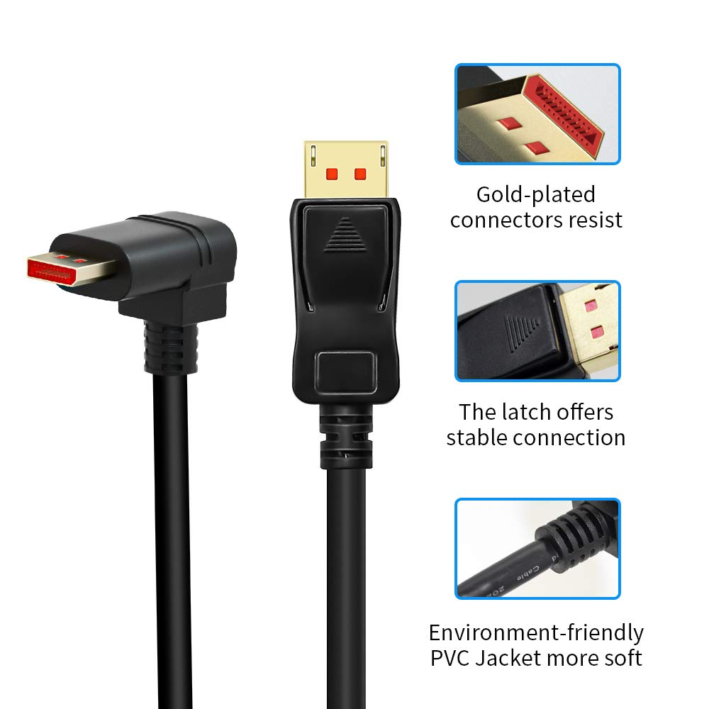 ALYYDBG Right Angle Displayport 1.4 Cable, Male to Male Corner DP 1.4 Cable Support 8K/60Hz, 4K@144Hz for DP Interface. 6FT/1.8M