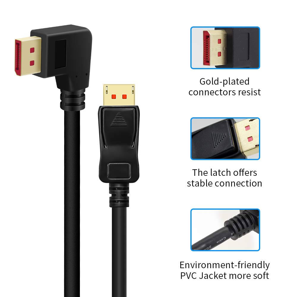 ALYYDBG Right Angle Displayport 1.4 Cable, Male to Male Corner DP 1.4 Cable Support 8K/60Hz, 4K@144Hz for DP Interface. 6FT/1.8M