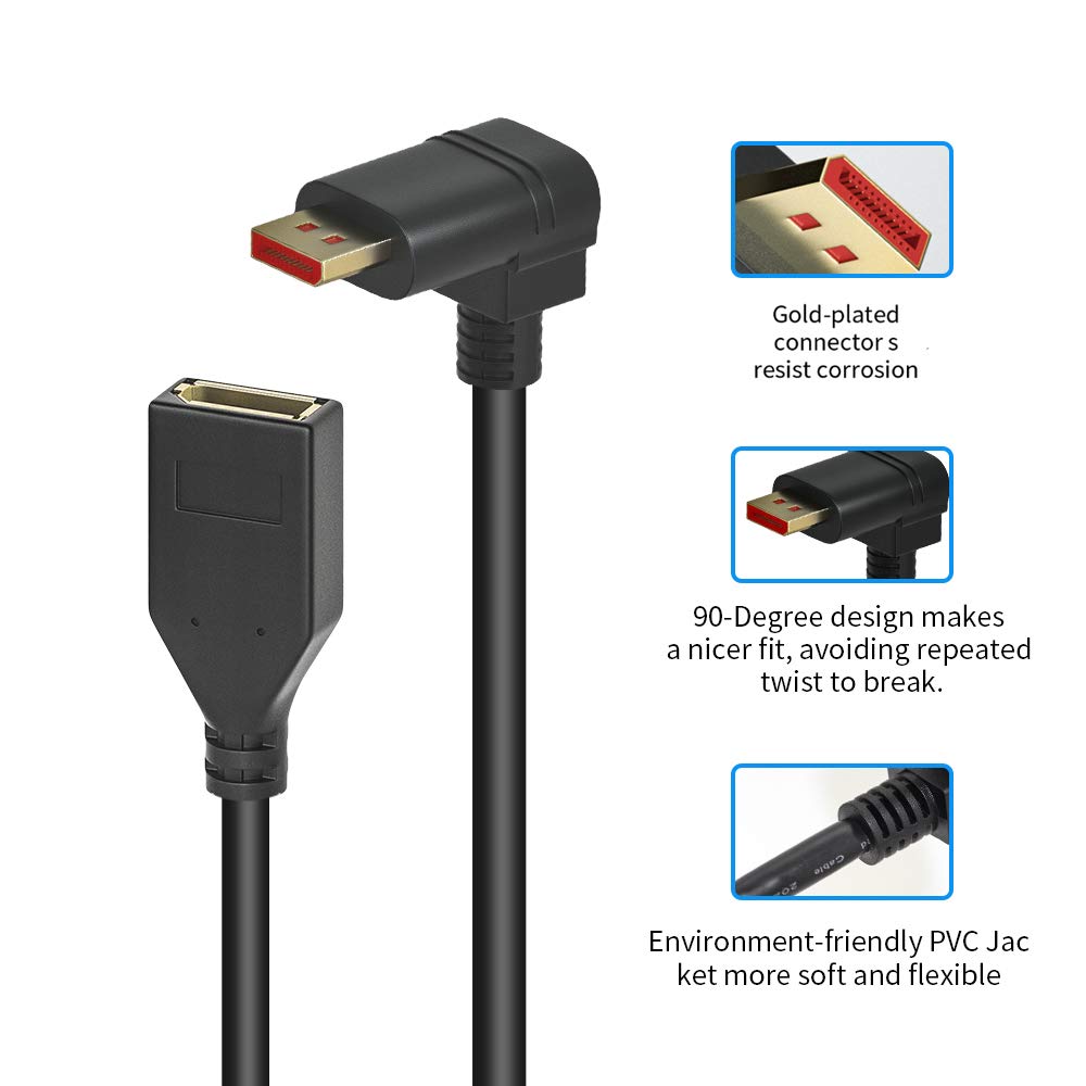 ALYYDBG Right Angle Displayport 1.4 Cable, Male to Male Corner DP 1.4 Cable Support 8K/60Hz, 4K@144Hz for DP Interface. 6FT/1.8M