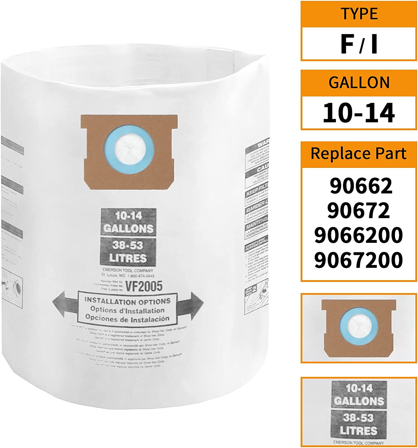 ALYYDBG for Shop Vac Bags 10-14 Gallon, Type F 90662 9066200 9066233; Type I 90672 9067200 9067233; VF2005, High Efficiency Disposable Fine Dust Bags