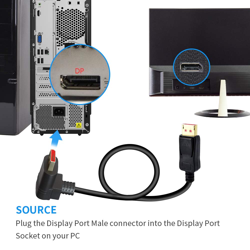 ALYYDBG Right Angle Displayport 1.4 Cable, Male to Male Corner DP 1.4 Cable Support 8K/60Hz, 4K@144Hz for DP Interface. 6FT/1.8M