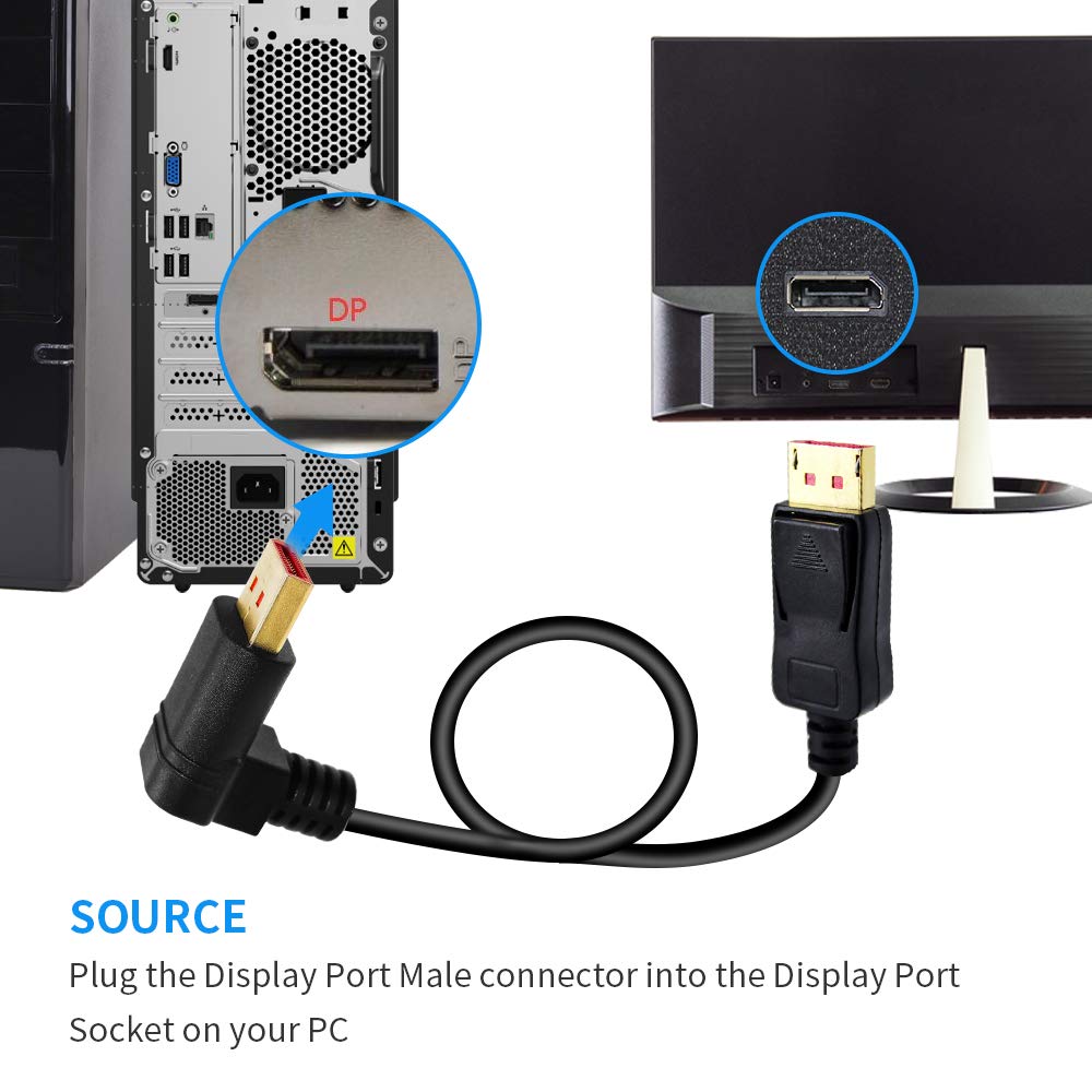 ALYYDBG Right Angle Displayport 1.4 Cable, Male to Male Corner DP 1.4 Cable Support 8K/60Hz, 4K@144Hz for DP Interface. 6FT/1.8M