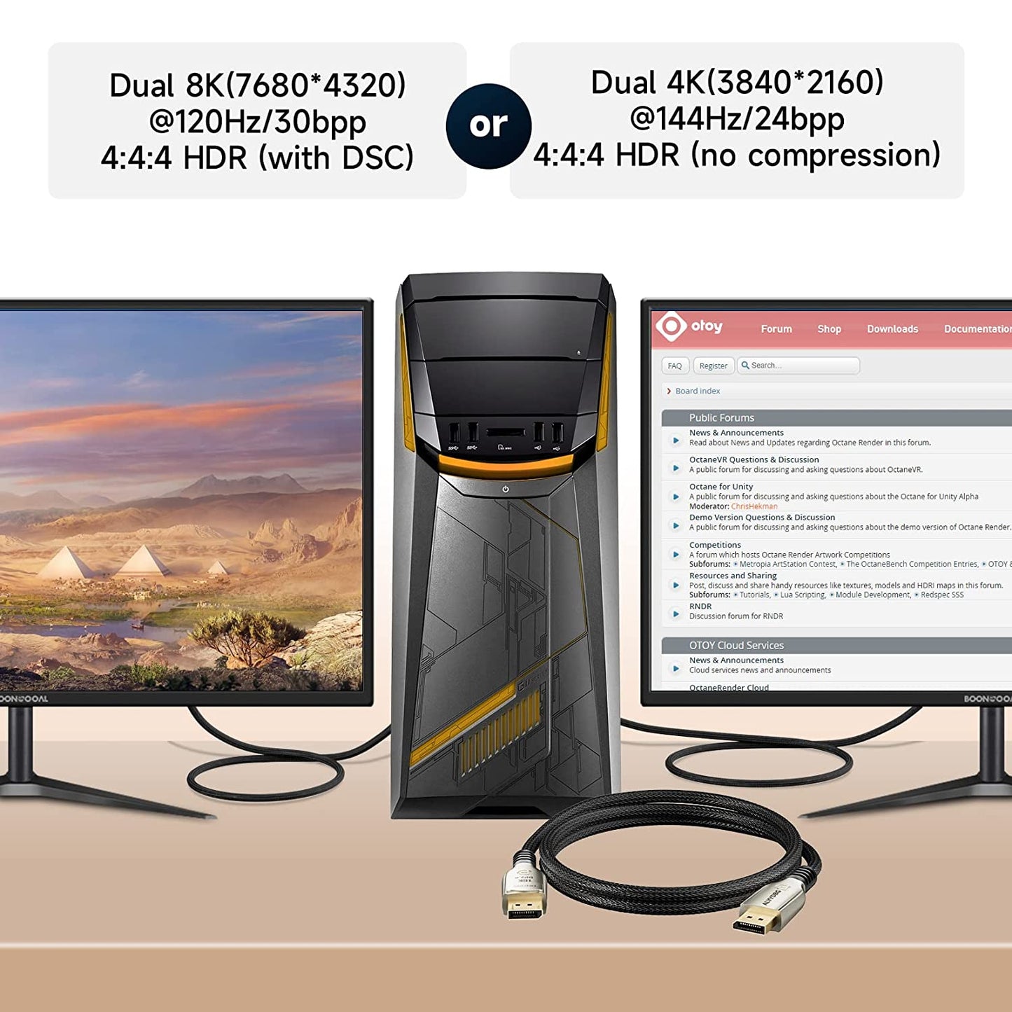 ALYYDBG DisplayPort 2.0 Cable 10ft, 80Gbps Displayport Cable 2.0 Support [16K@60Hz 8K@120Hz 4K@240Hz] 3D HDR HDCP 2.3 & ARC for Gaming Monitor, TV, Laptop, Graphic Card with FreeSync/G-Sync