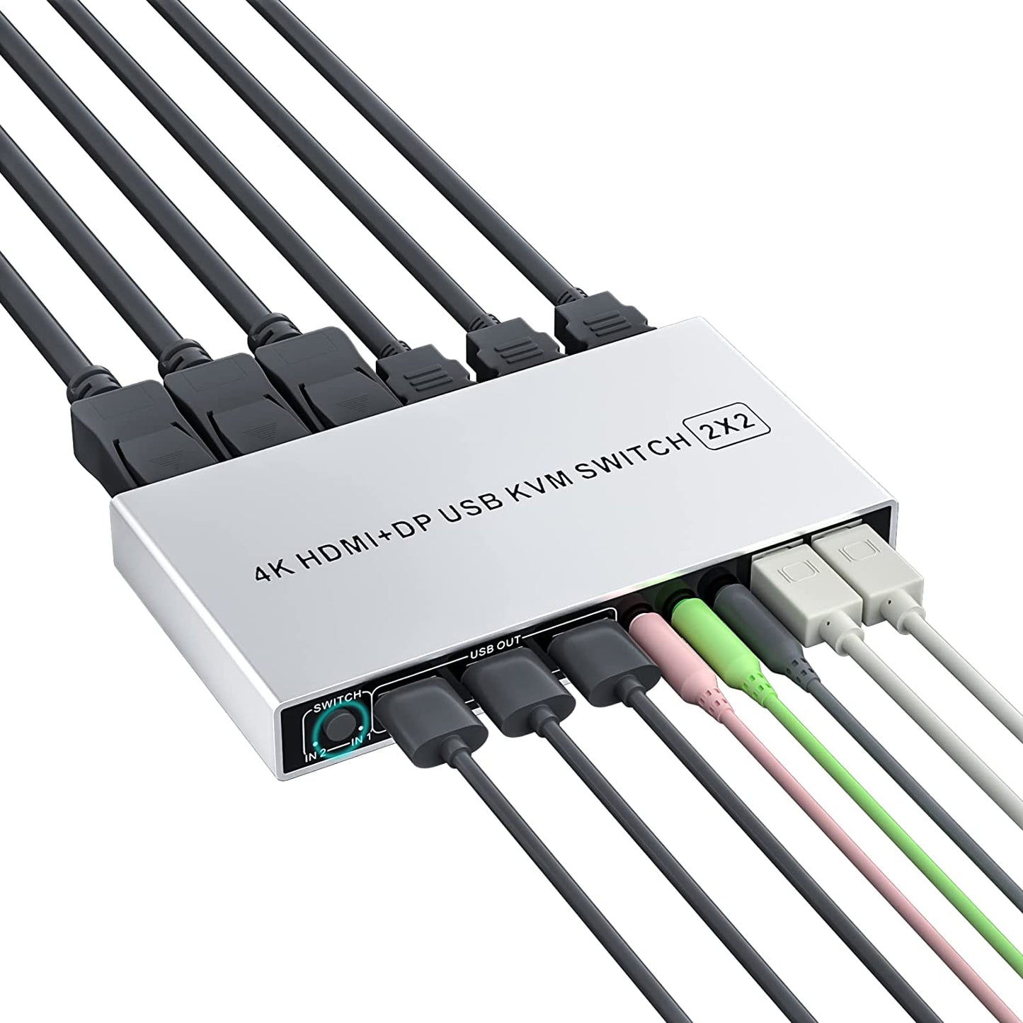 DP Plus HDMI KVM Switch for 2 Computers in 2 Monitors Out, ALYYDBG 4k@60hz Dual Monitor KVM Switch Support HDMI + DP in to HDMI + DP Out
