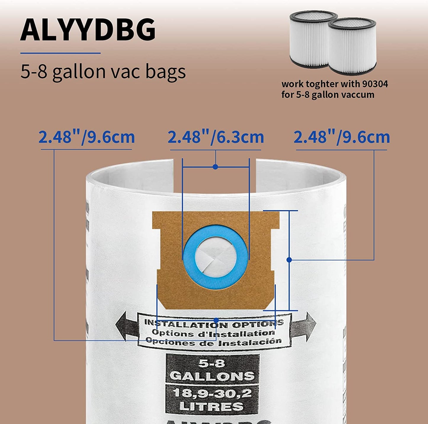 ALYYDBG for Shop Vac Bags 5-8 Gallon, Type E 90661 9066133, Type H 90671 9067133; VF2004, VHBS VDBS, High- Efficiency Disposable Vaccum Collection Filter Bags