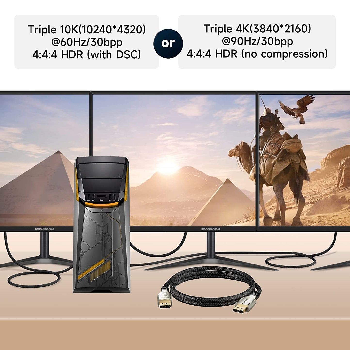 ALYYDBG DisplayPort 2.0 Cable, 80Gbps Displayport Cable 2.0 Supports [16K@60hz 8K@120hz 4K@240hz] 3D HDR HDCP 2.3 & ARC for Gaming Monitor, TV, Laptop, Graphic Card with FreeSync/G-Sync 6FT