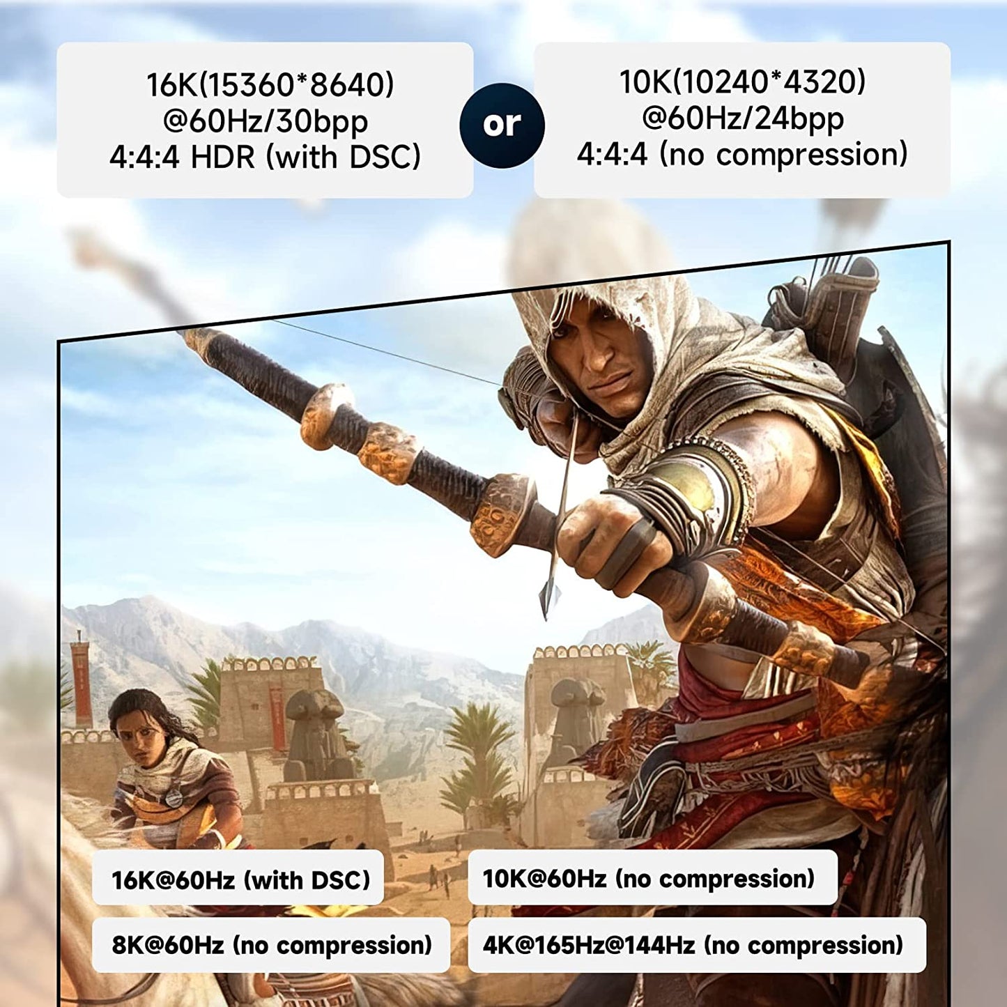 ALYYDBG DisplayPort 2.0 Cable, 80Gbps Displayport Cable 2.0 Supports [16K@60hz 8K@120hz 4K@240hz] 3D HDR HDCP 2.3 & ARC for Gaming Monitor, TV, Laptop, Graphic Card with FreeSync/G-Sync 6FT