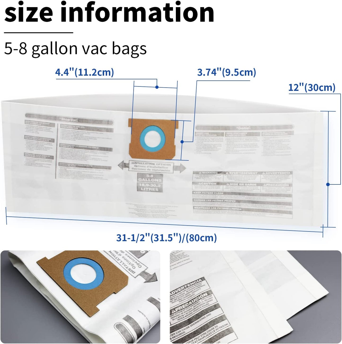 ALYYDBG for Shop Vac Bags 5-8 Gallon, Type E 90661 9066133, Type H 90671 9067133; VF2004, VHBS VDBS, High- Efficiency Disposable Vaccum Collection Filter Bags