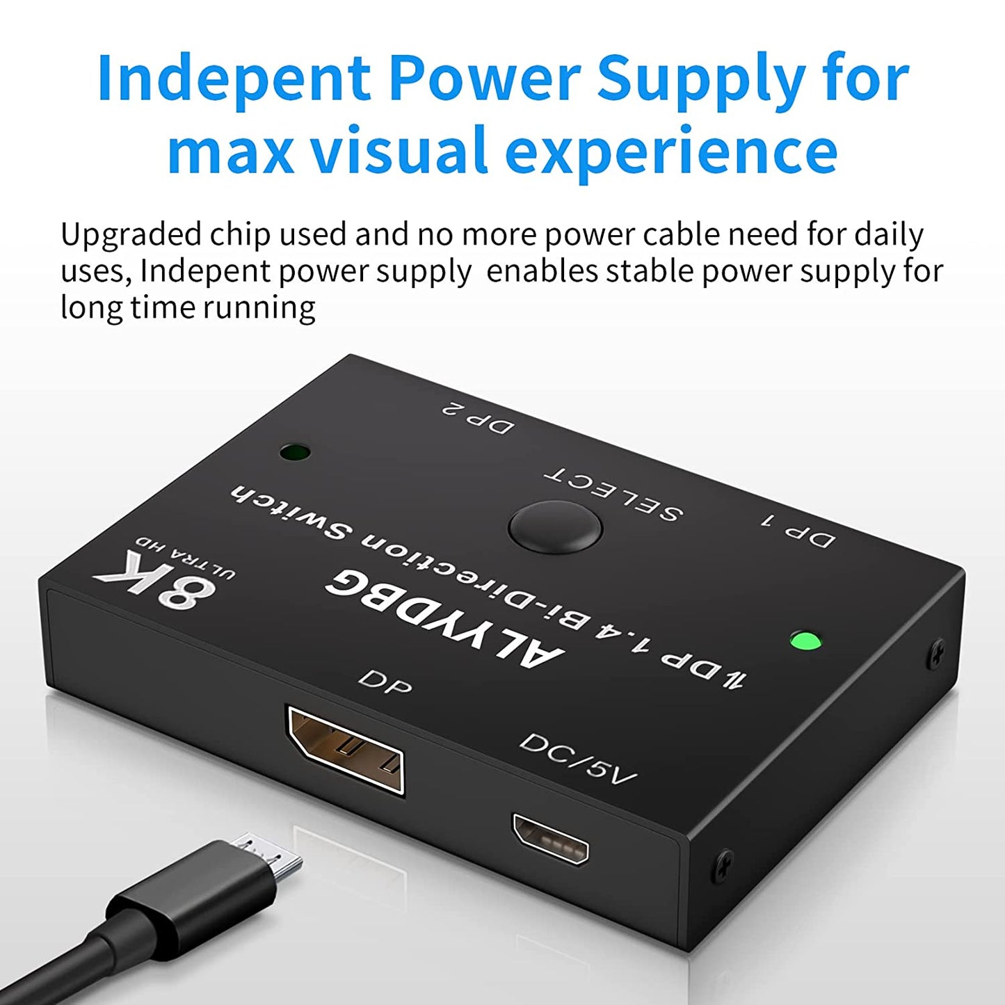 Displayport 1.4 Switch Plus 2 pcs 8K DP 1.4 Cables, ALYYDBG Bi-Directional DP 1.4 Switcher Supports 8K@60hz 4K@120hz 2K@144hz for Dual DP Sources or Displays