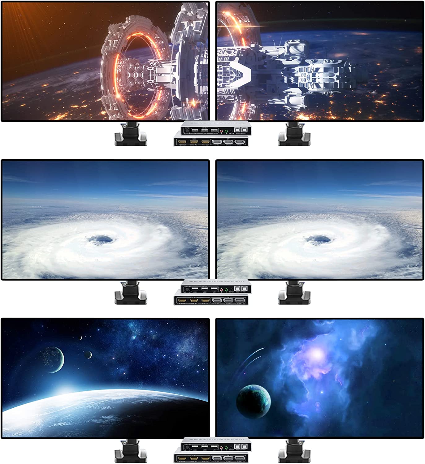 DP Plus HDMI KVM Switch for 2 Computers in 2 Monitors Out, ALYYDBG 4k@60hz Dual Monitor KVM Switch Support HDMI + DP in to HDMI + DP Out