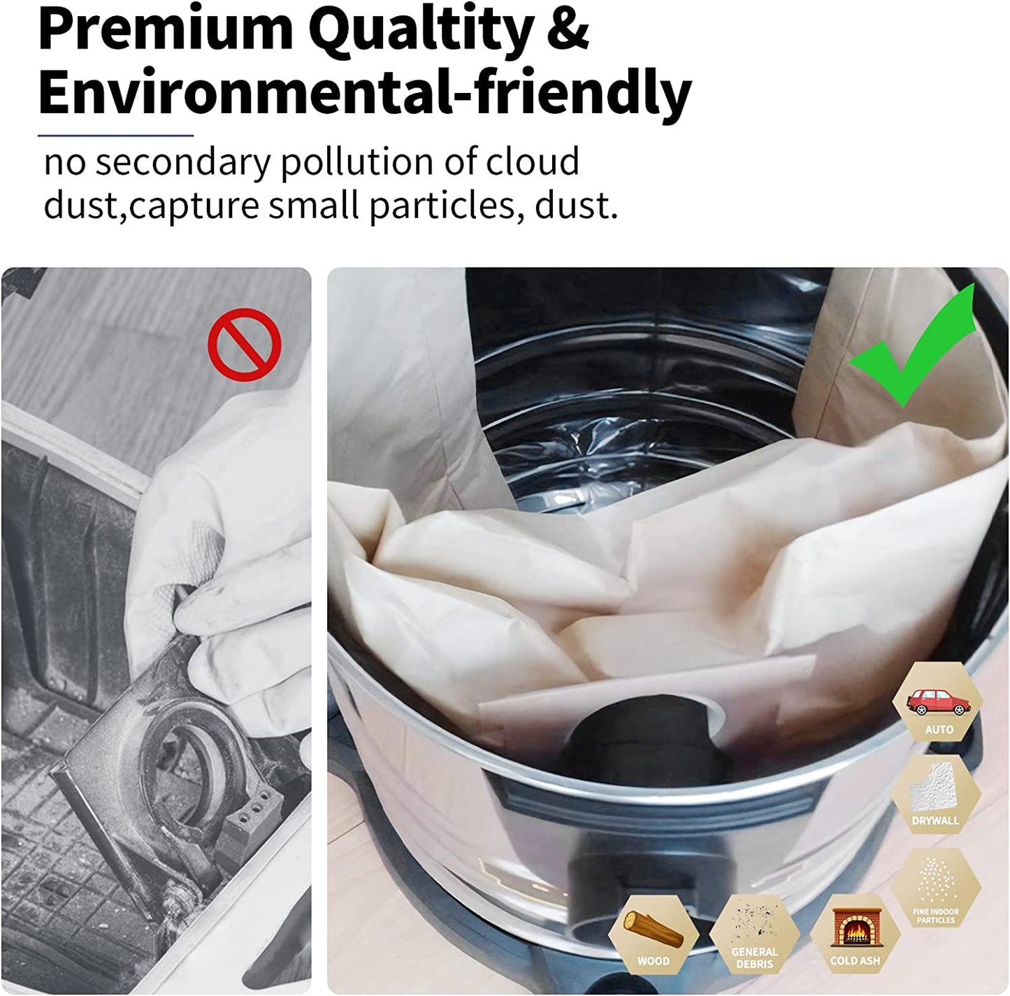 ALYYDBG for Shop Vac Bags 5-8 Gallon, Type E 90661 9066133, Type H 90671 9067133; VF2004, VHBS VDBS, High- Efficiency Disposable Vaccum Collection Filter Bags