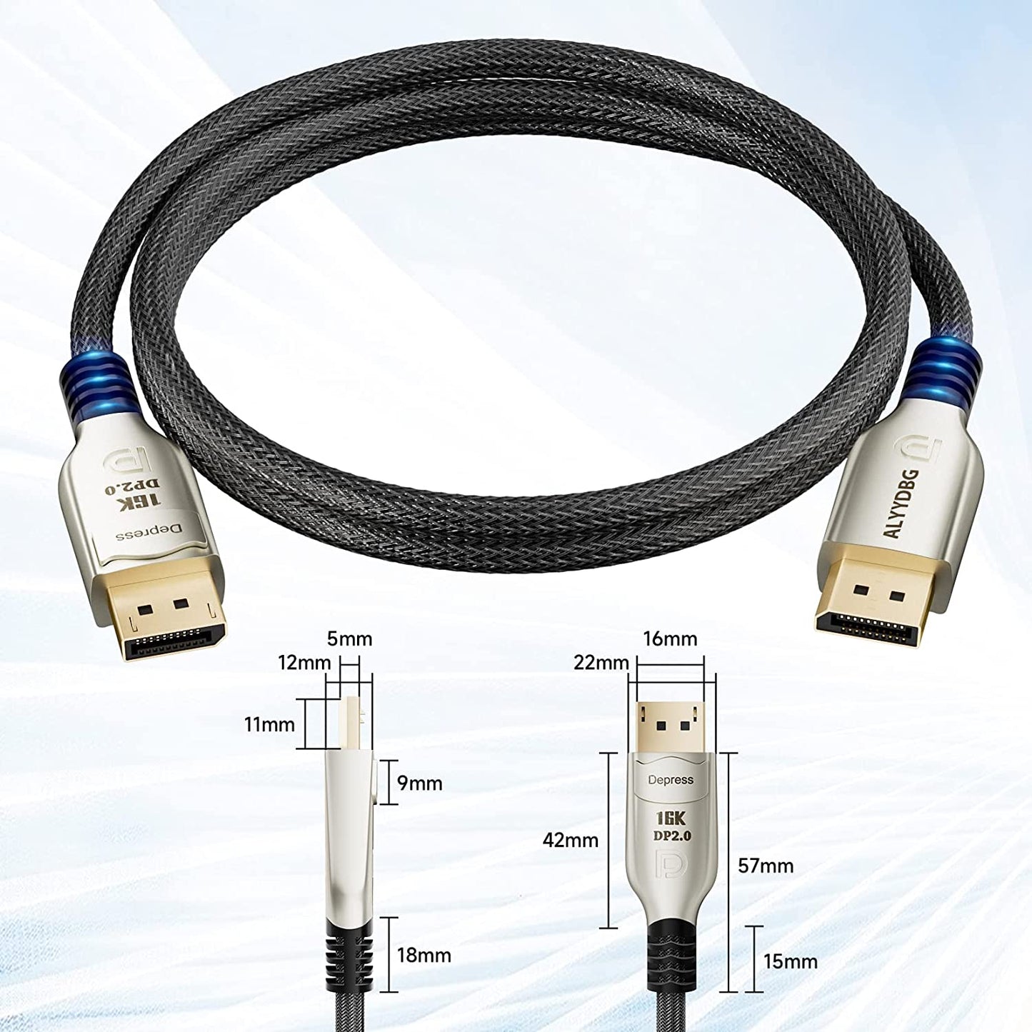 ALYYDBG DisplayPort 2.0 Cable 10ft, 80Gbps Displayport Cable 2.0 Support [16K@60Hz 8K@120Hz 4K@240Hz] 3D HDR HDCP 2.3 & ARC for Gaming Monitor, TV, Laptop, Graphic Card with FreeSync/G-Sync