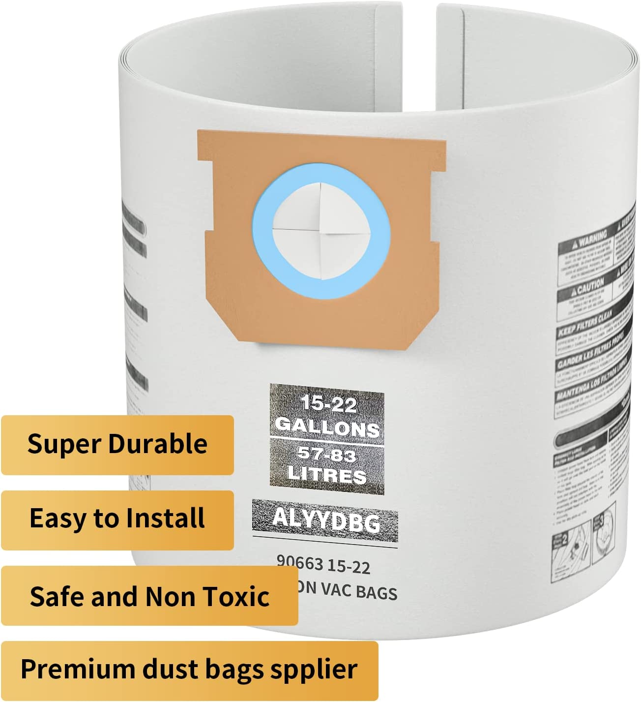 ALYYDBG Replacement for Shop Vac 15-22 Gallon Vac Dust Bags TYPE G 90663 9066300; TYPE J 90673 9067300, Part VF2008