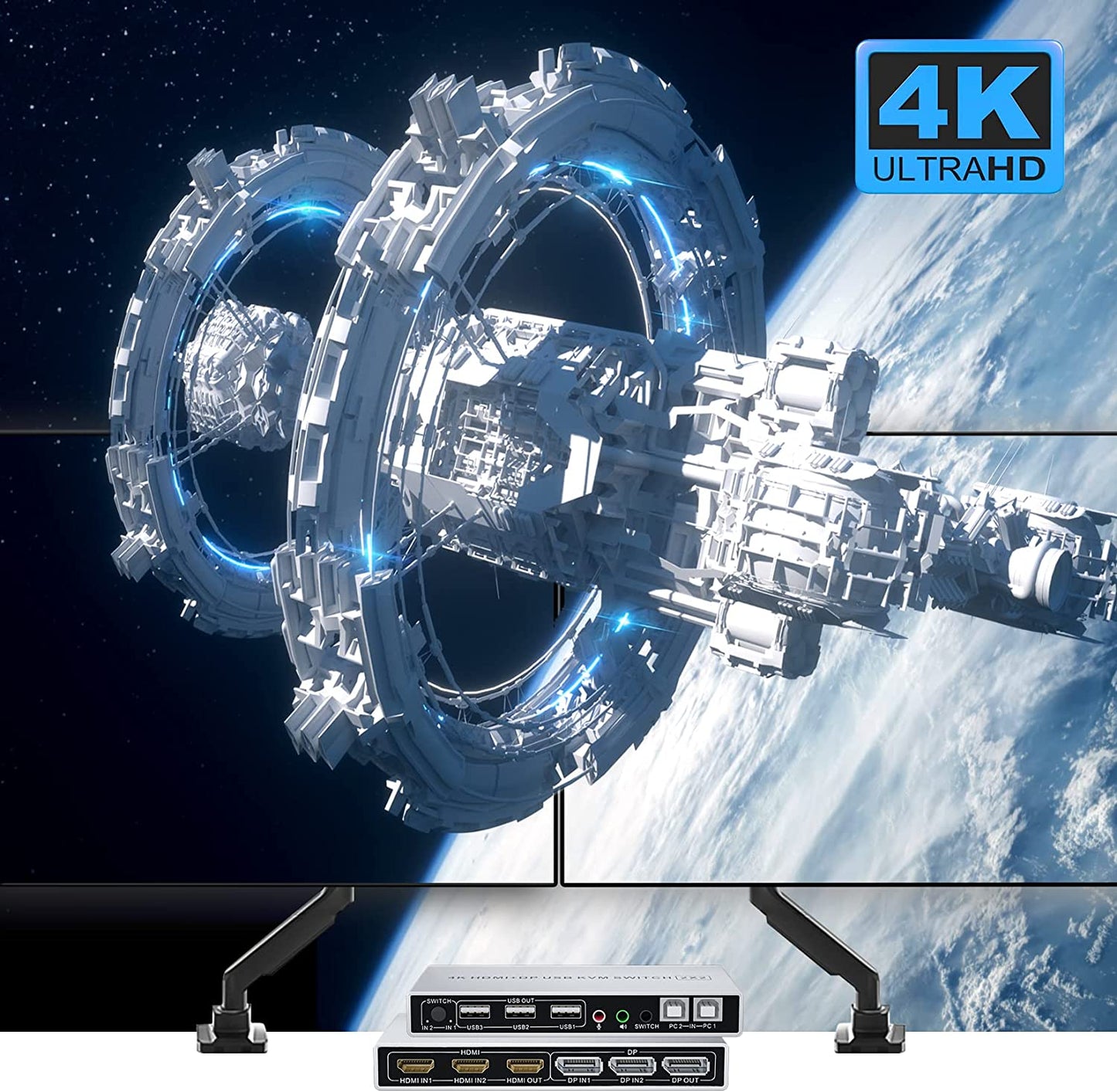 DP Plus HDMI KVM Switch for 2 Computers in 2 Monitors Out, ALYYDBG 4k@60hz Dual Monitor KVM Switch Support HDMI + DP in to HDMI + DP Out